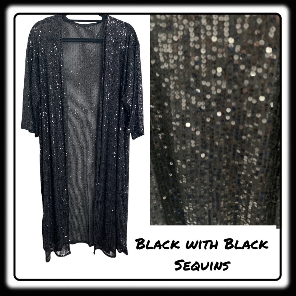 NWT/NIB BLACK on BLACK OS sequin duster. Get your “Shimmer On”